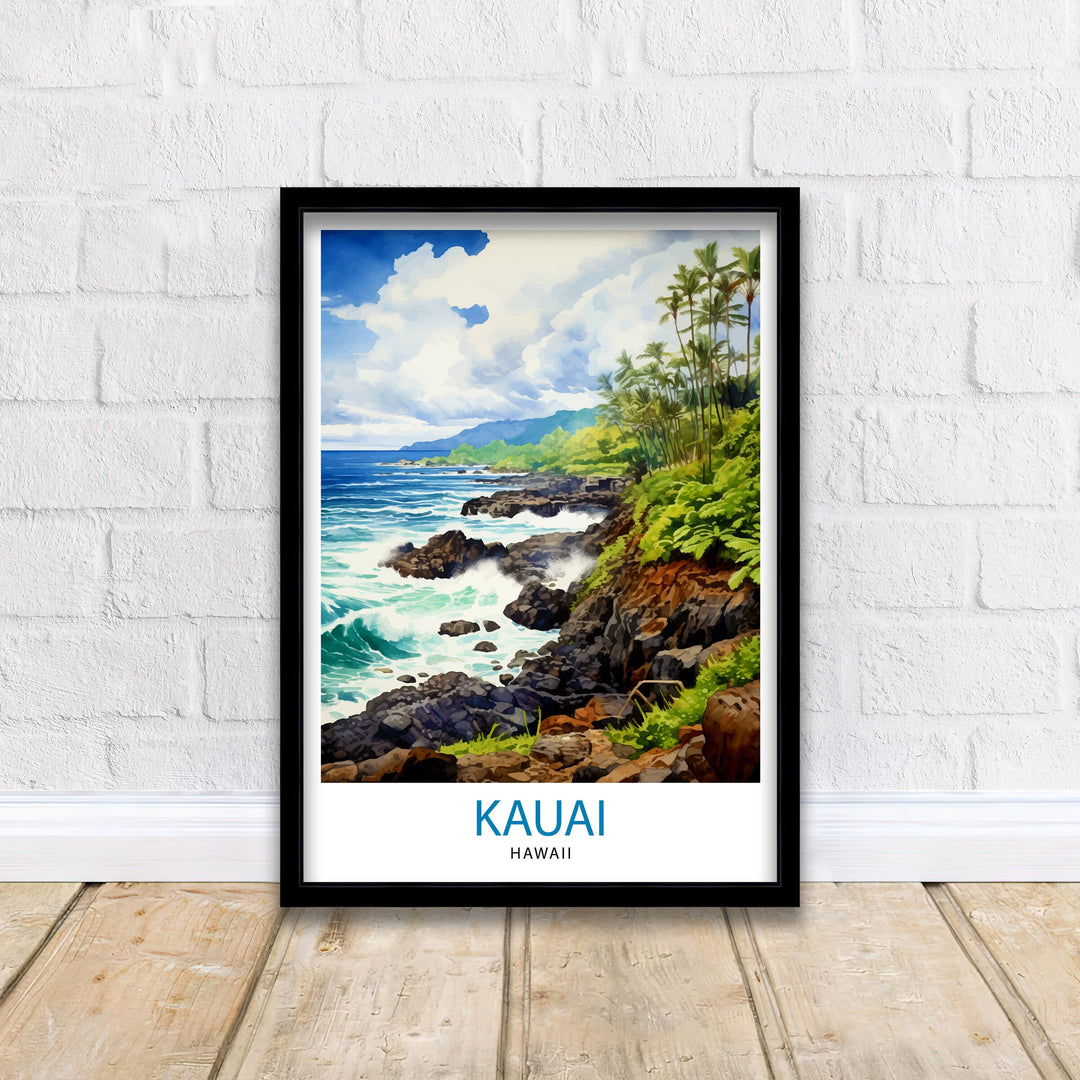 Kauai Hawaii Travel Poster Tropical Paradise Art Na Pali Coast Poster Garden Isle