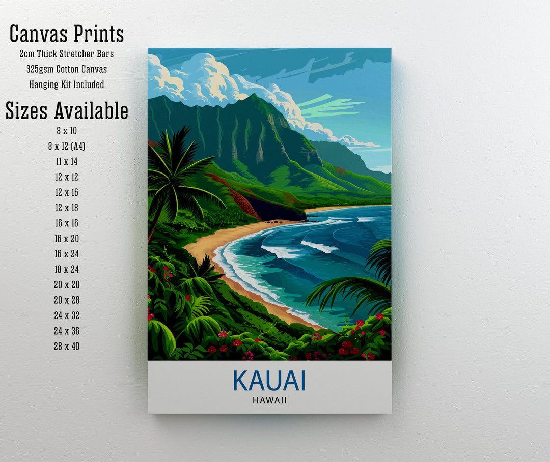 Kauai Hawaii Travel Poster Tropical Paradise Art Na Pali Coast Poster Garden Isle