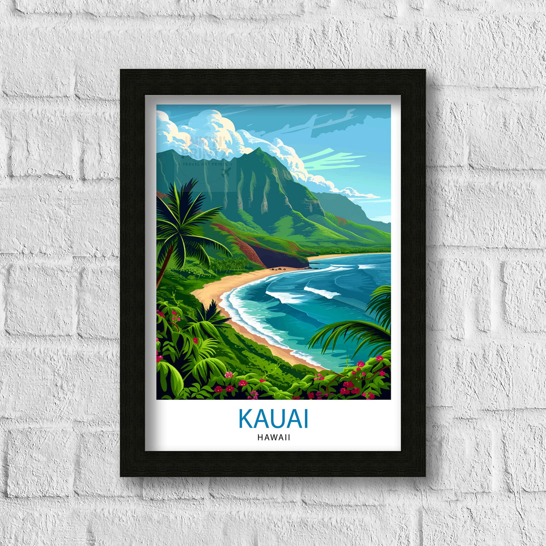 Kauai Hawaii Travel Poster Tropical Paradise Art Na Pali Coast Poster Garden Isle