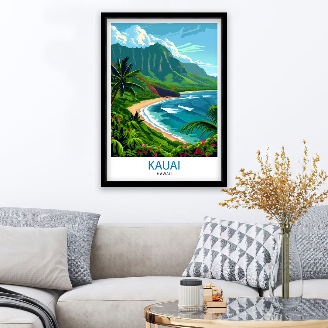 Kauai Hawaii Travel Poster Tropical Paradise Art Na Pali Coast Poster Garden Isle