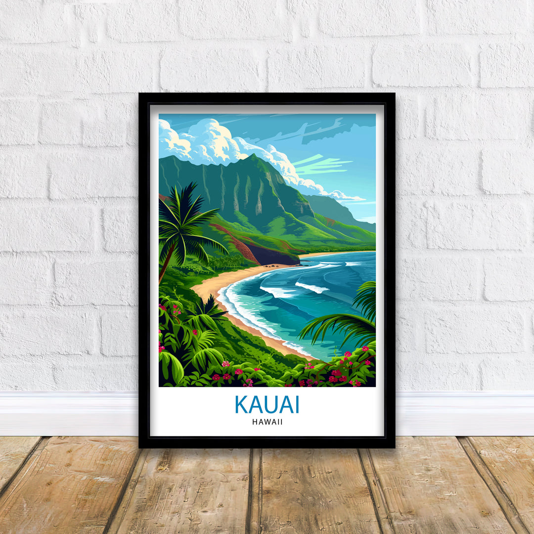 Kauai Hawaii Travel Poster Tropical Paradise Art Na Pali Coast Poster Garden Isle