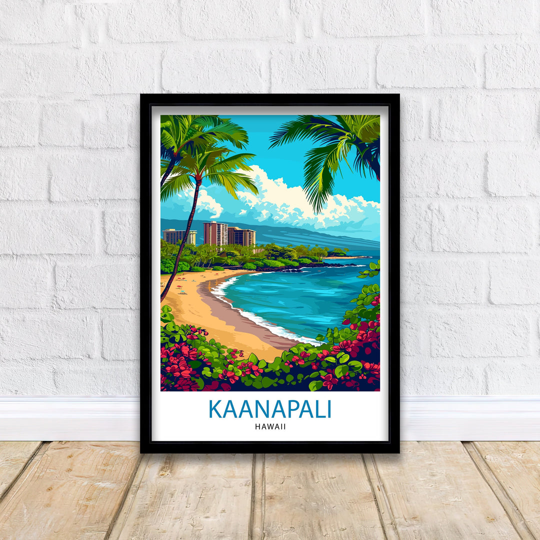 Kaanapali Beach Travel Poster Hawaii Wall Art Maui Island Decor Kaanapali Beach Illustration Travel Poster Gift Beach House Decor