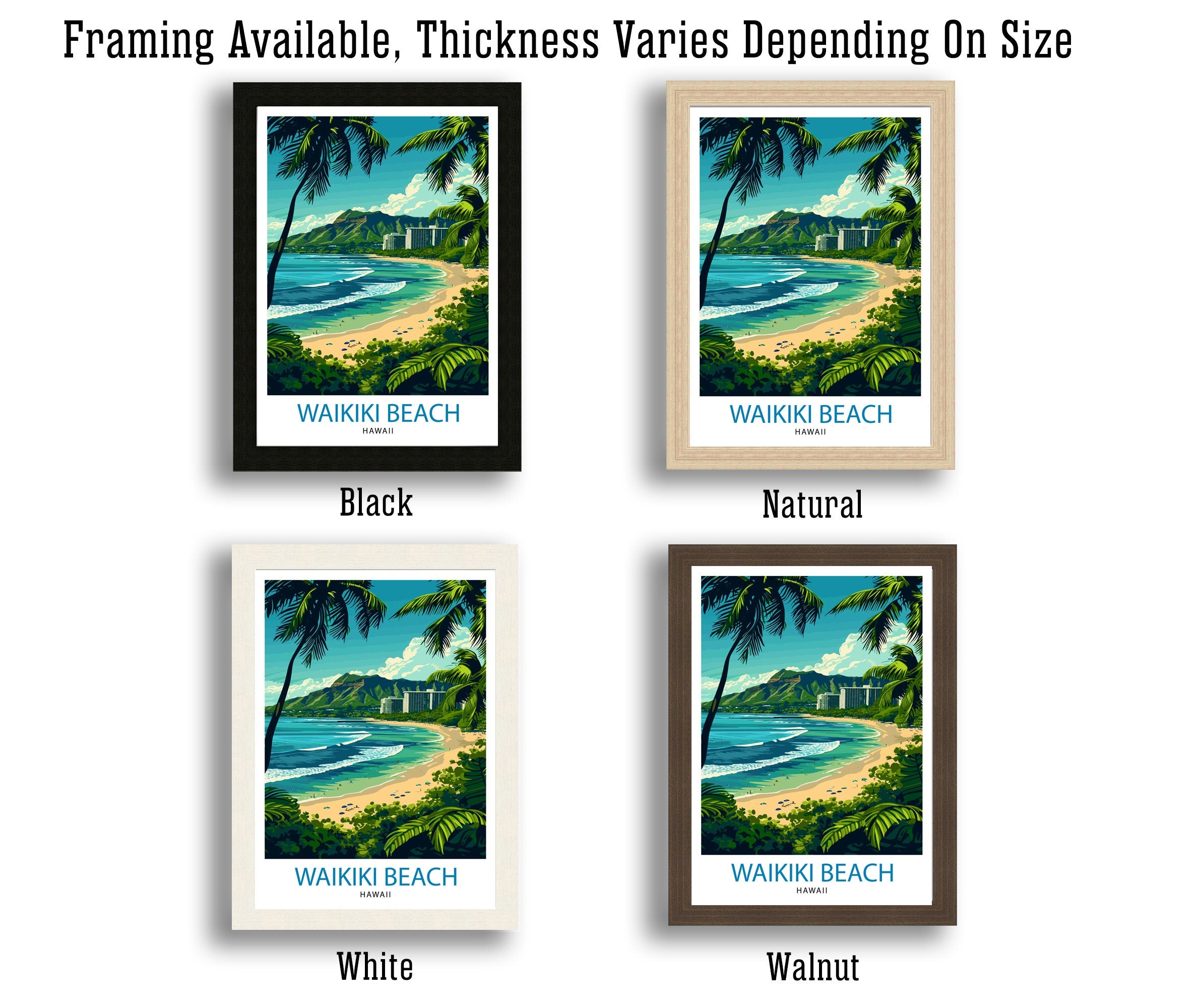 Waikiki Beach Oahu Travel Print| Waikiki Wall Decor Waikiki Beach Poster Oahu Travel Prints Waikiki Art Print Waikiki Illustration Waikiki