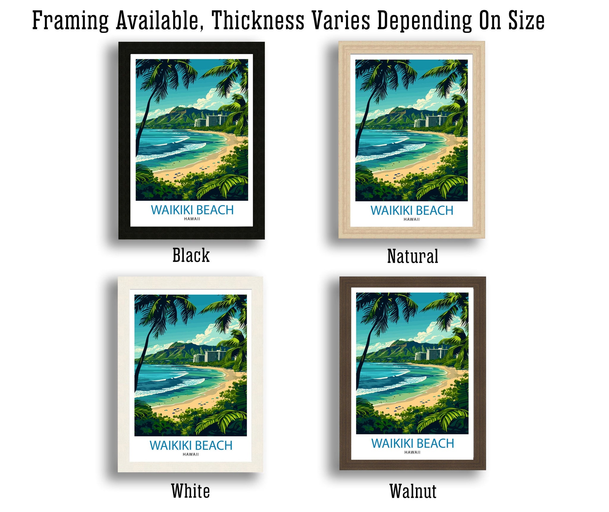 Waikiki Beach Oahu Travel Print| Waikiki Wall Decor Waikiki Beach Poster Oahu Travel Prints Waikiki Art Print Waikiki Illustration Waikiki