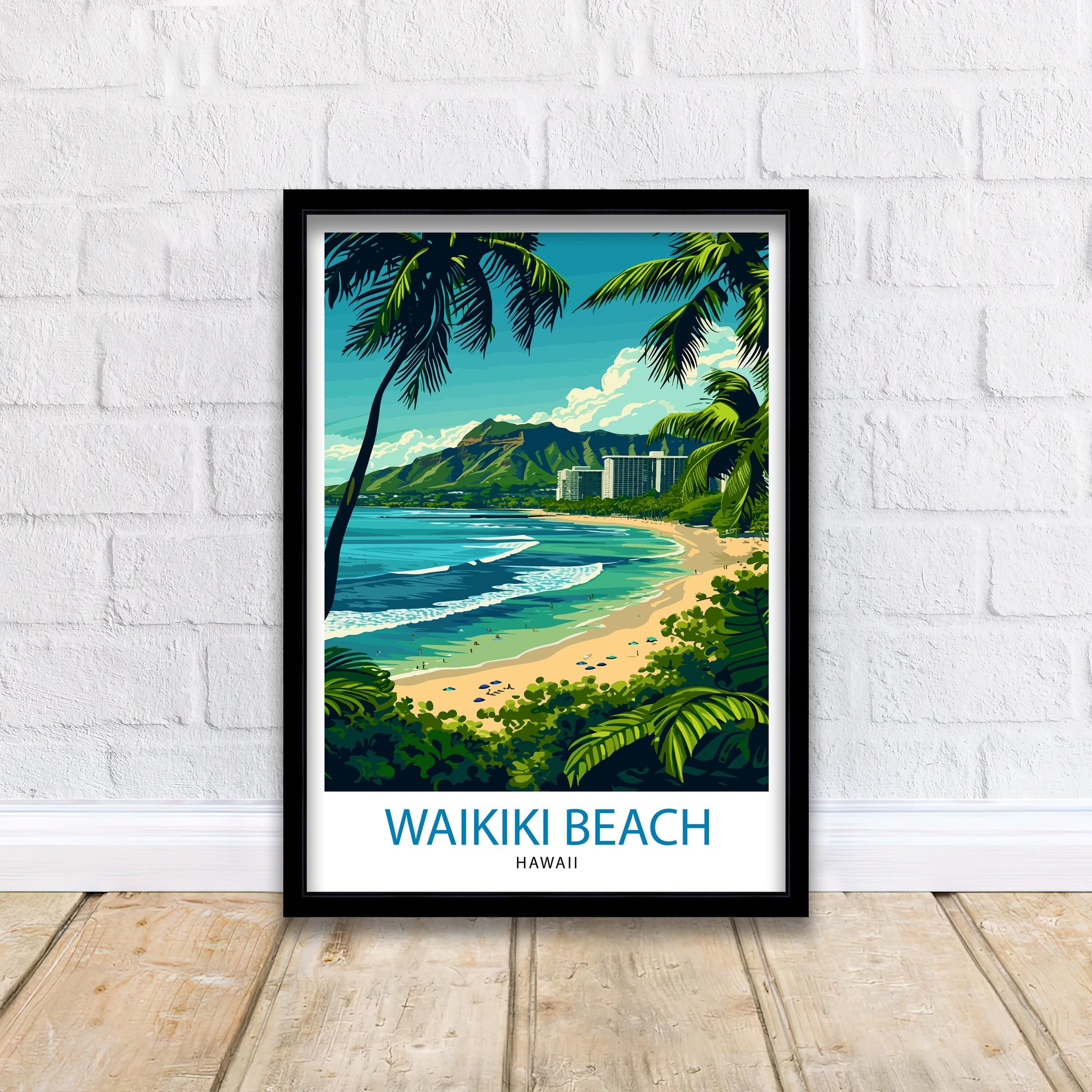 Waikiki Beach Oahu Travel Print| Waikiki Wall Decor Waikiki Beach Poster Oahu Travel Prints Waikiki Art Print Waikiki Illustration Waikiki