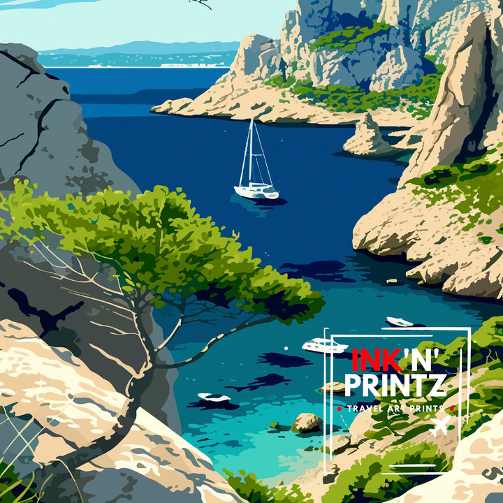 Calanques National Park Poster French Riviera Art Mediterranean Coast Poster Provence Landscape