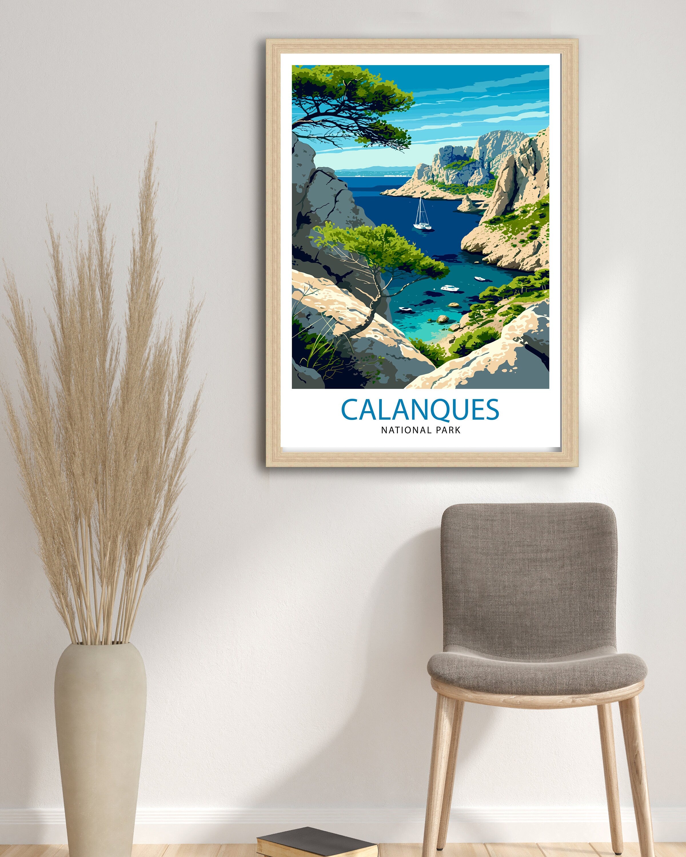 Calanques National Park Print French Riviera Art Mediterranean Coast Poster Provence Landscape Wall Decor France Nature Illustration