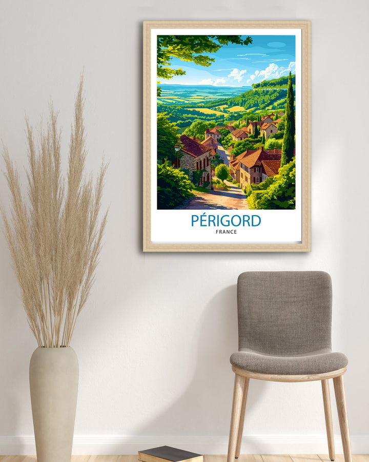 Perigord Noir France Poster Dordogne Valley Art Medieval Village Poster French Countryside