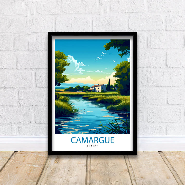 Camargue France Poster Wild Wetlands Art Provence Nature Poster Flamingo Sanctuary