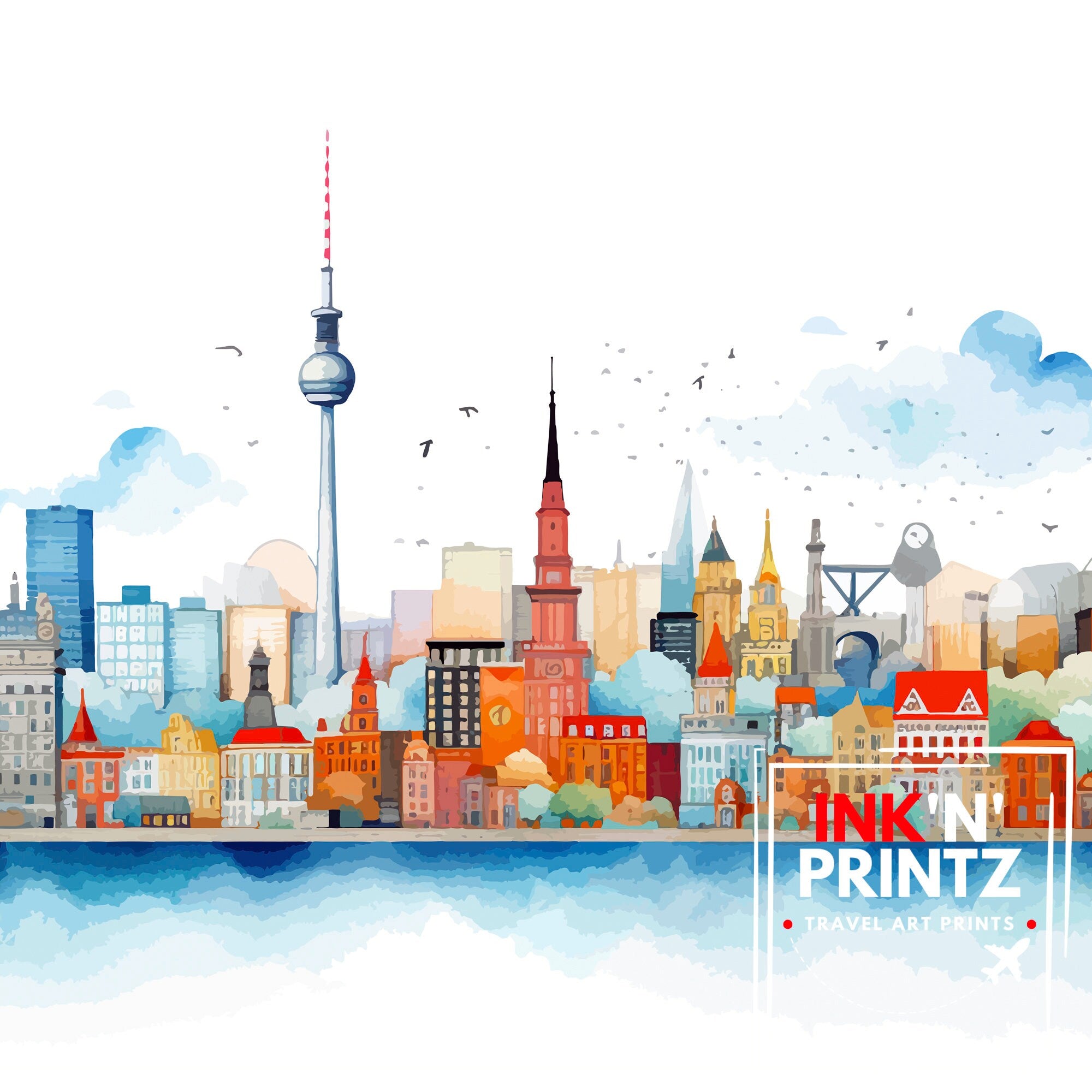 Berlin Germany Skyline Print Cityscape Art Architectural Highlights Poster Urban Skyline Wall Decor Capital City Illustration Contemporary