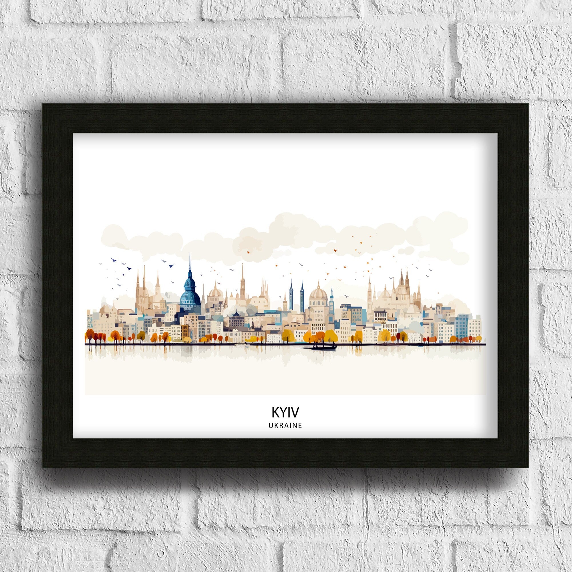 Kyiv Ukraine Skyline Art Print | Watercolor Cityscape Poster