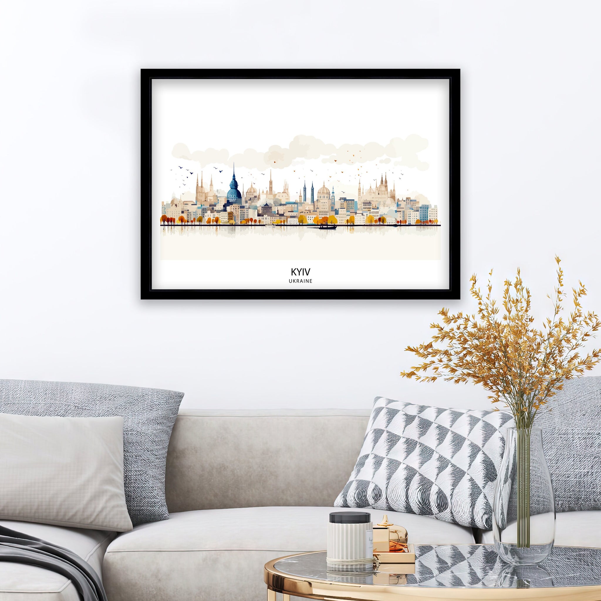 Kyiv Ukraine Skyline Art Print | Watercolor Cityscape Poster