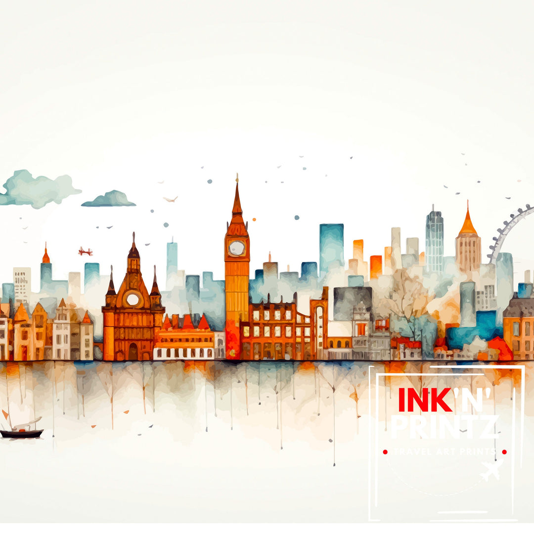 London Skyline Poster Iconic Cityscape Art London Landmarks Poster England Capital