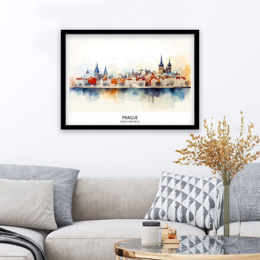 Prague Skyline Czech Republic Poster Historic Cityscape Art Charles Bridge Poster Bohemian Capital