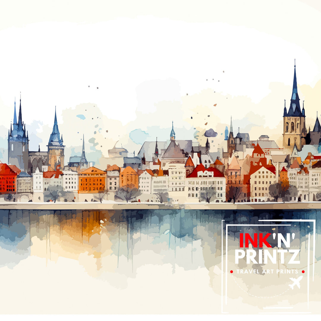 Prague Skyline Czech Republic Poster Historic Cityscape Art Charles Bridge Poster Bohemian Capital