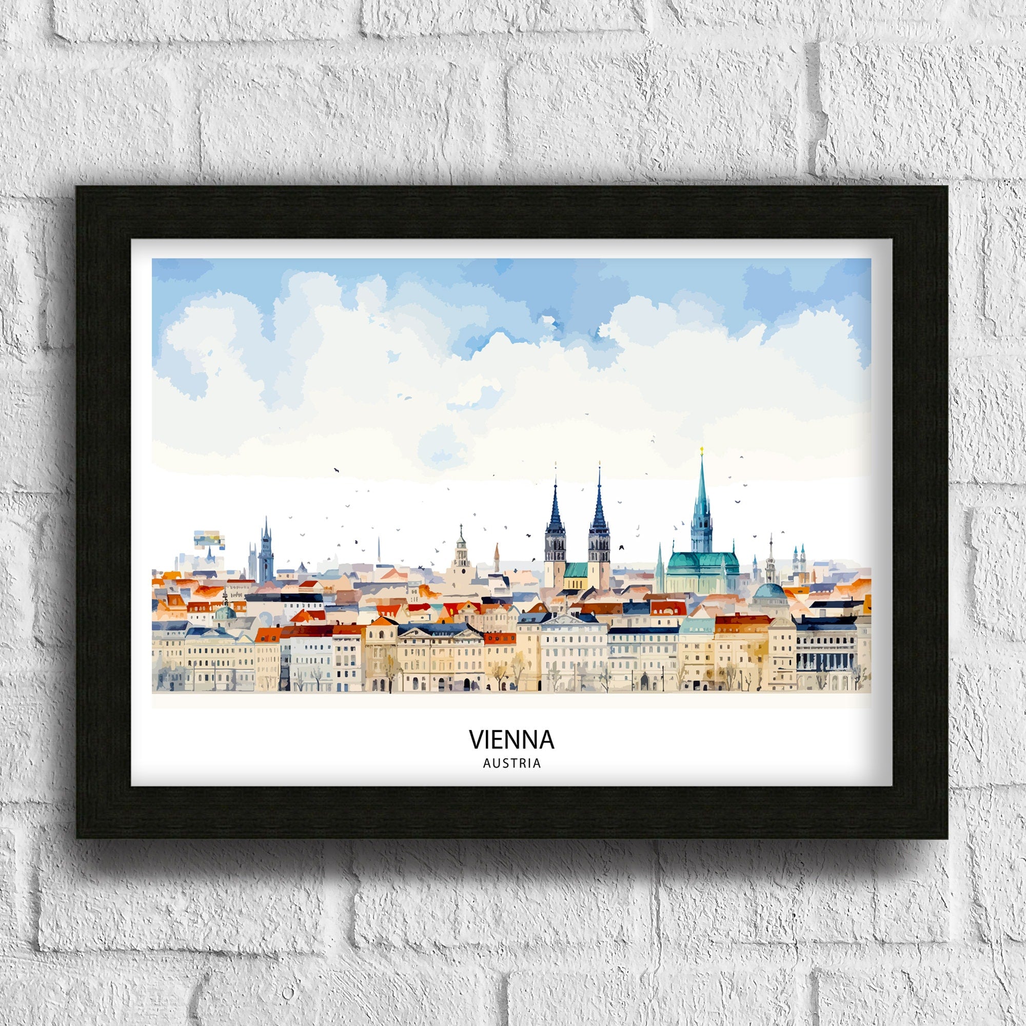 Vienna Skyline Austria Print Imperial Cityscape Art Danube River Poster Austrian Capital Wall Decor Historic Architecture Illustration