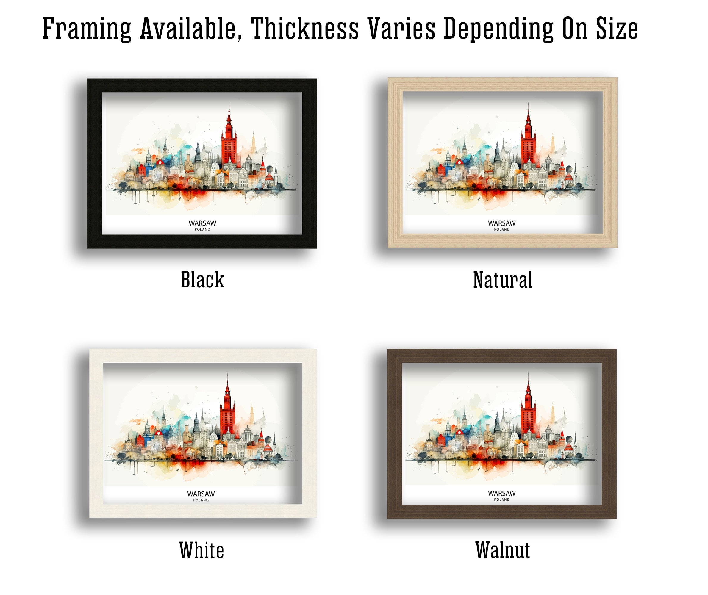 Warsaw Skyline Poland Print Modern Cityscape Art Polish Capital Poster Urban Landscape Wall Decor Historical Monuments Illustration