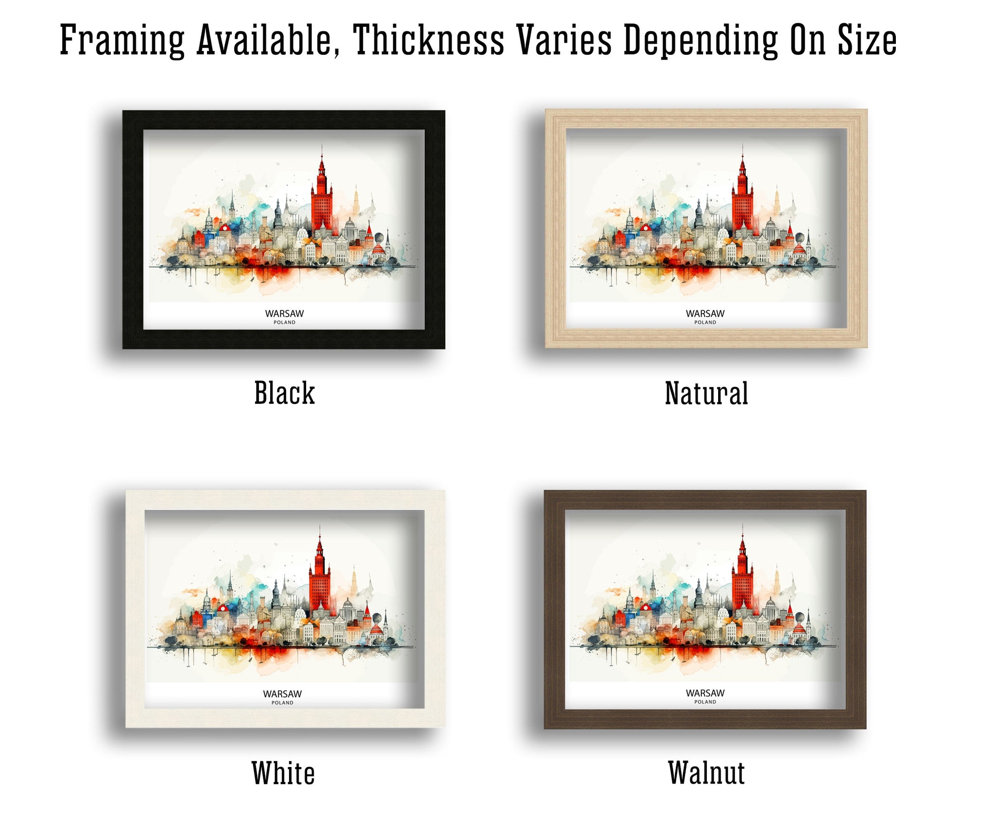 Warsaw Skyline Poland Print Modern Cityscape Art Polish Capital Poster Urban Landscape Wall Decor Historical Monuments Illustration