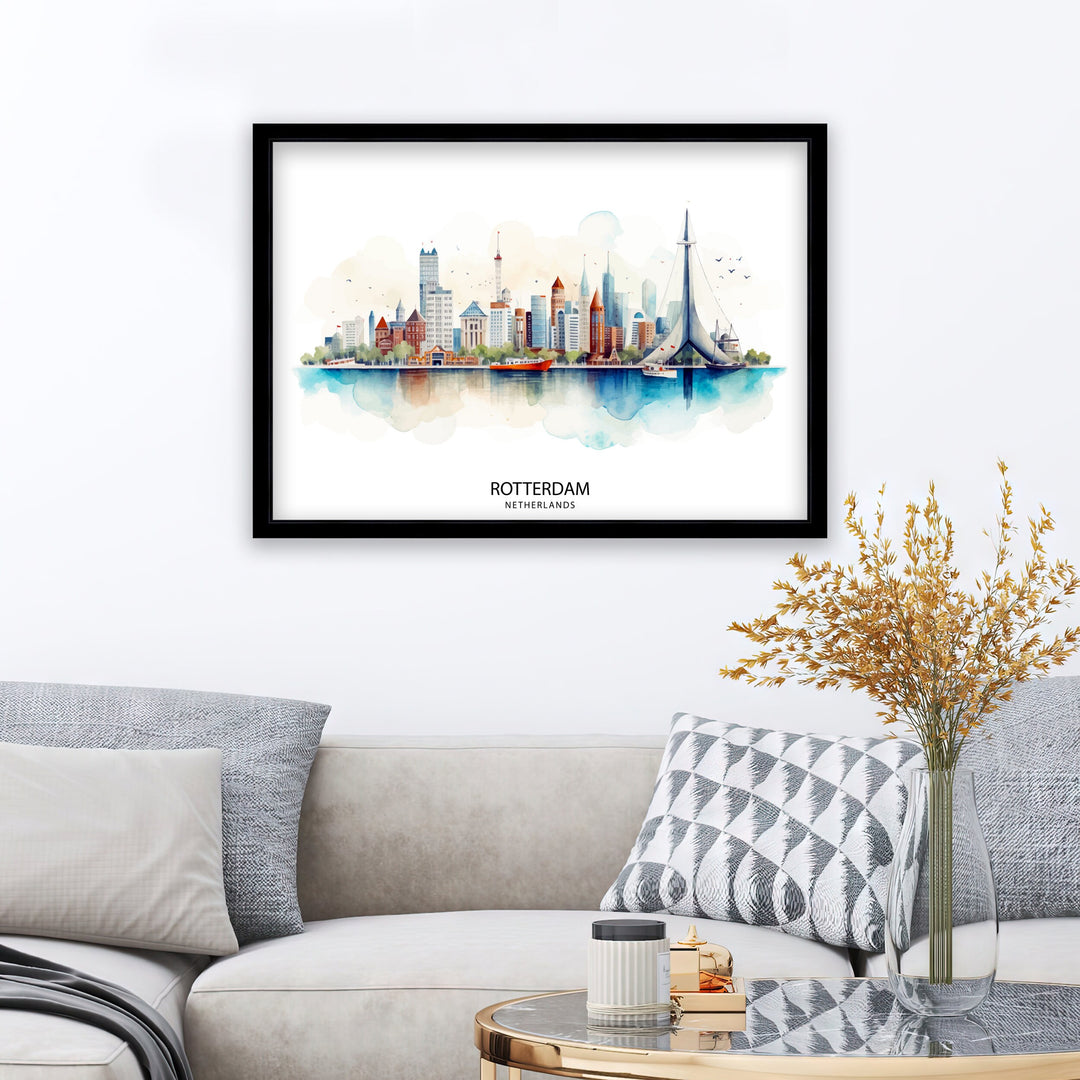 Rotterdam Skyline Netherlands Poster Modern Architecture Art Dutch Harbor Poster Urban Landscape