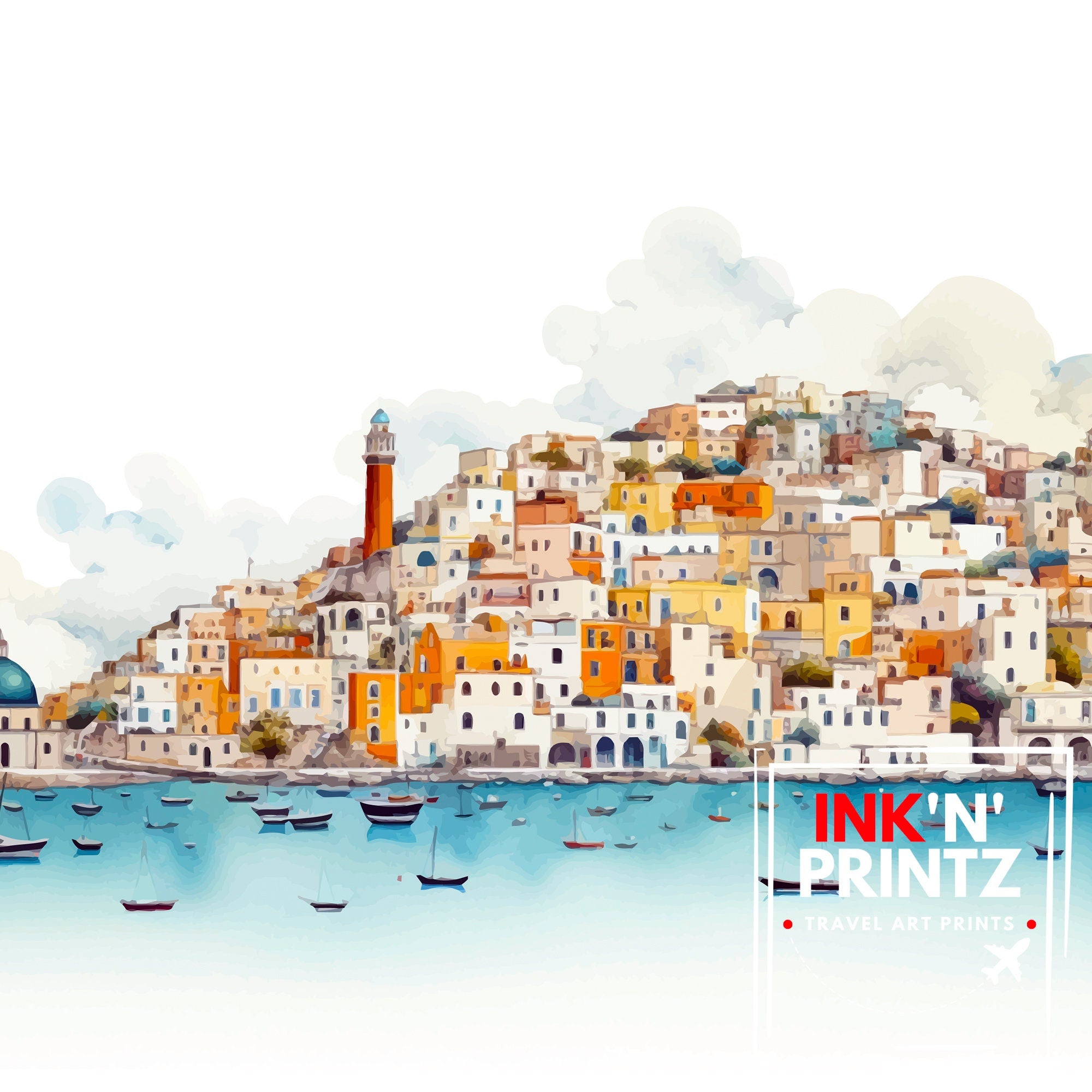 Amalfi Skyline Art Print Italian Seaside Poster Amalfi Skyline Wall Decor Mediterranean Landscape Illustration Italy Coastal Artwork Scenic