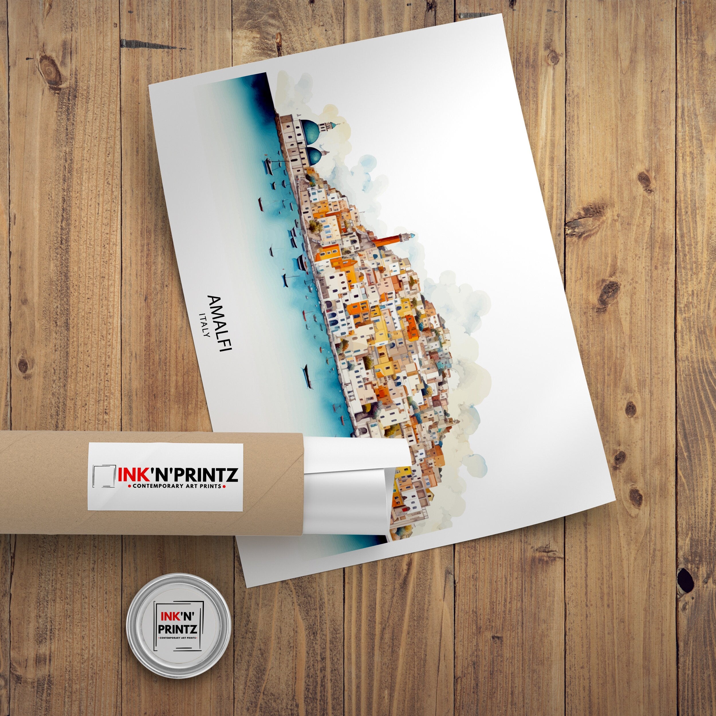 Amalfi Skyline Art Print Italian Seaside Poster Amalfi Skyline Wall Decor Mediterranean Landscape Illustration Italy Coastal Artwork Scenic