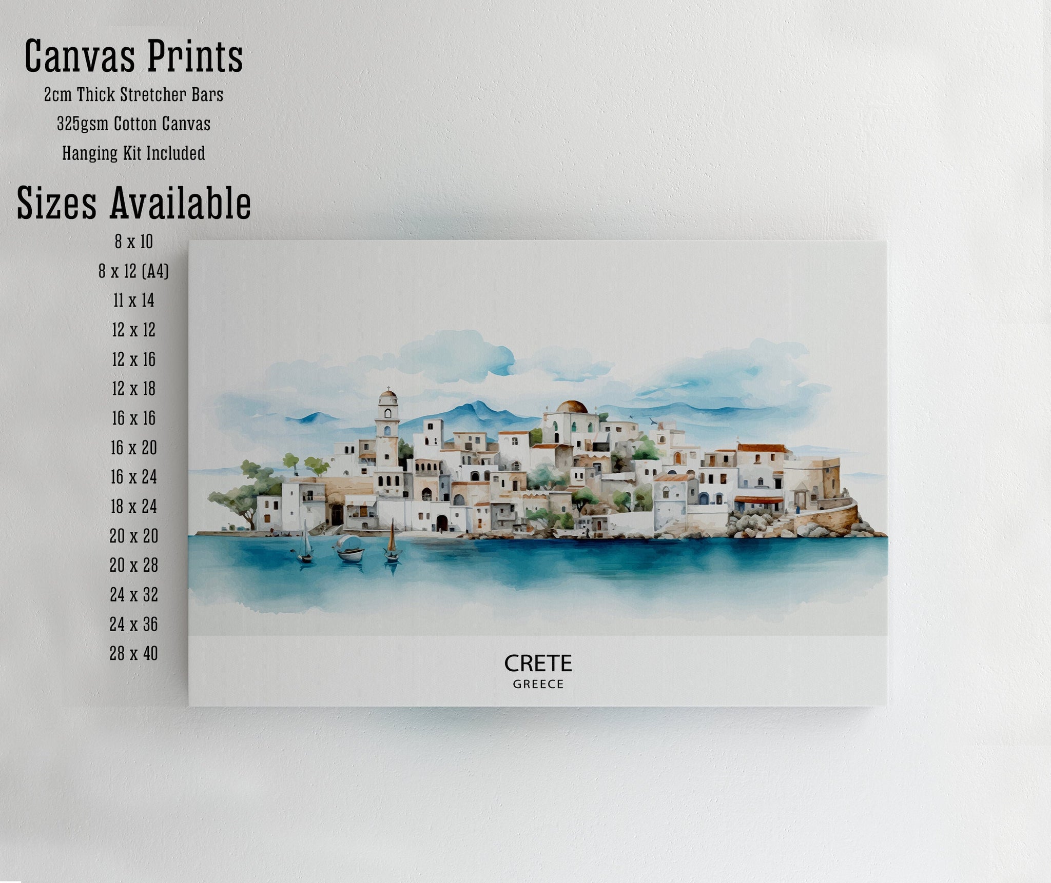 Crete Island Art Print Greek Island Skyline Mediterranean Seascape Poster Crete Landscape Wall Decor Greek Paradise Illustration Aegean Sea