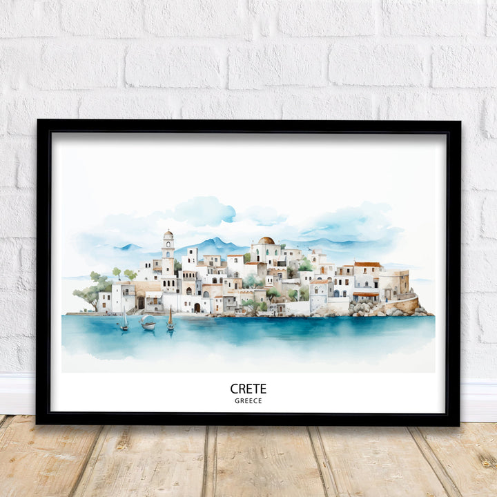 Crete Island Art Poster Greek Island Skyline Mediterranean Seascape Poster Crete Landscape