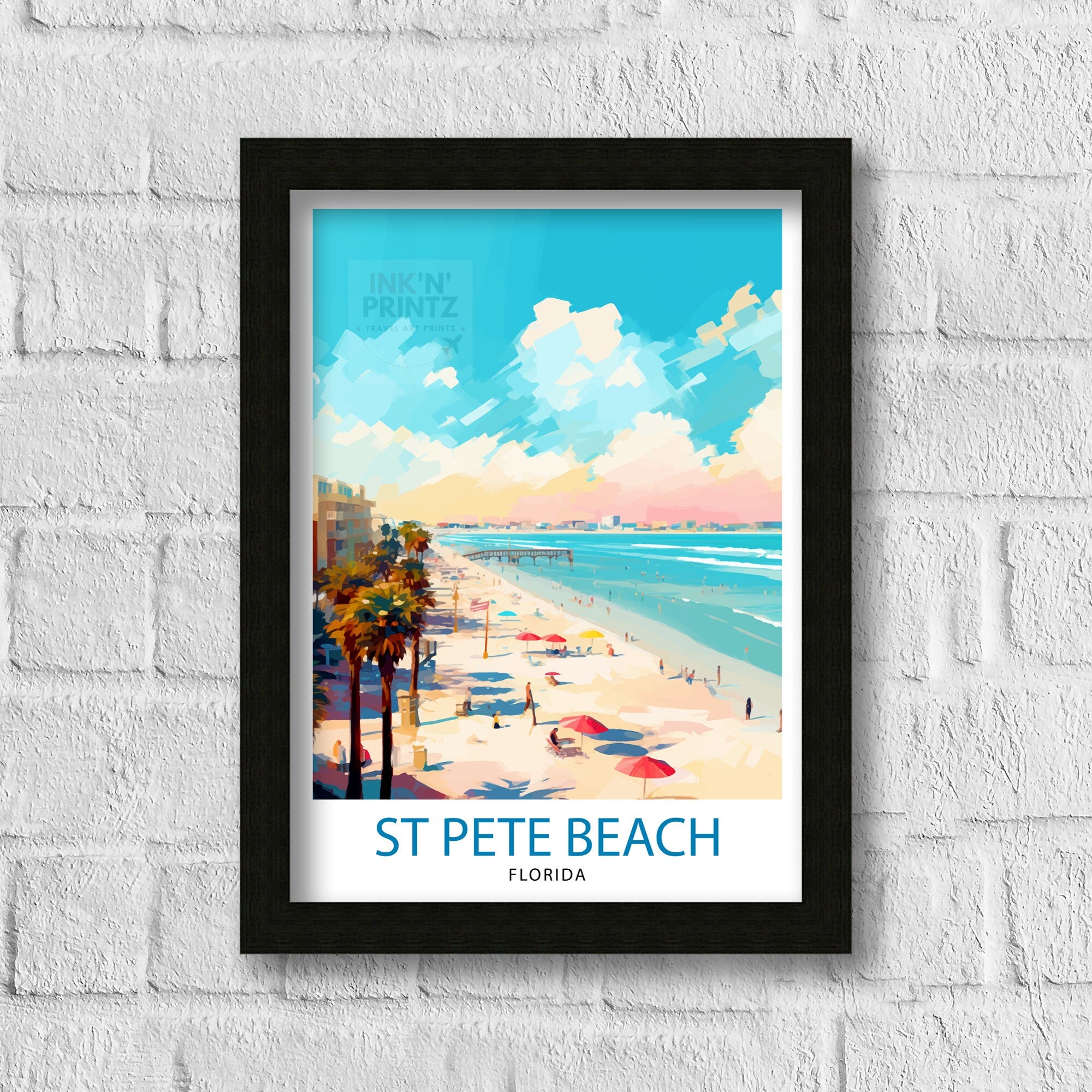 St Pete's Beach Florida Travel Poster Sunshine State Beach Art Gulf Coast Paradise Print| Florida Seaside Wall Decor
