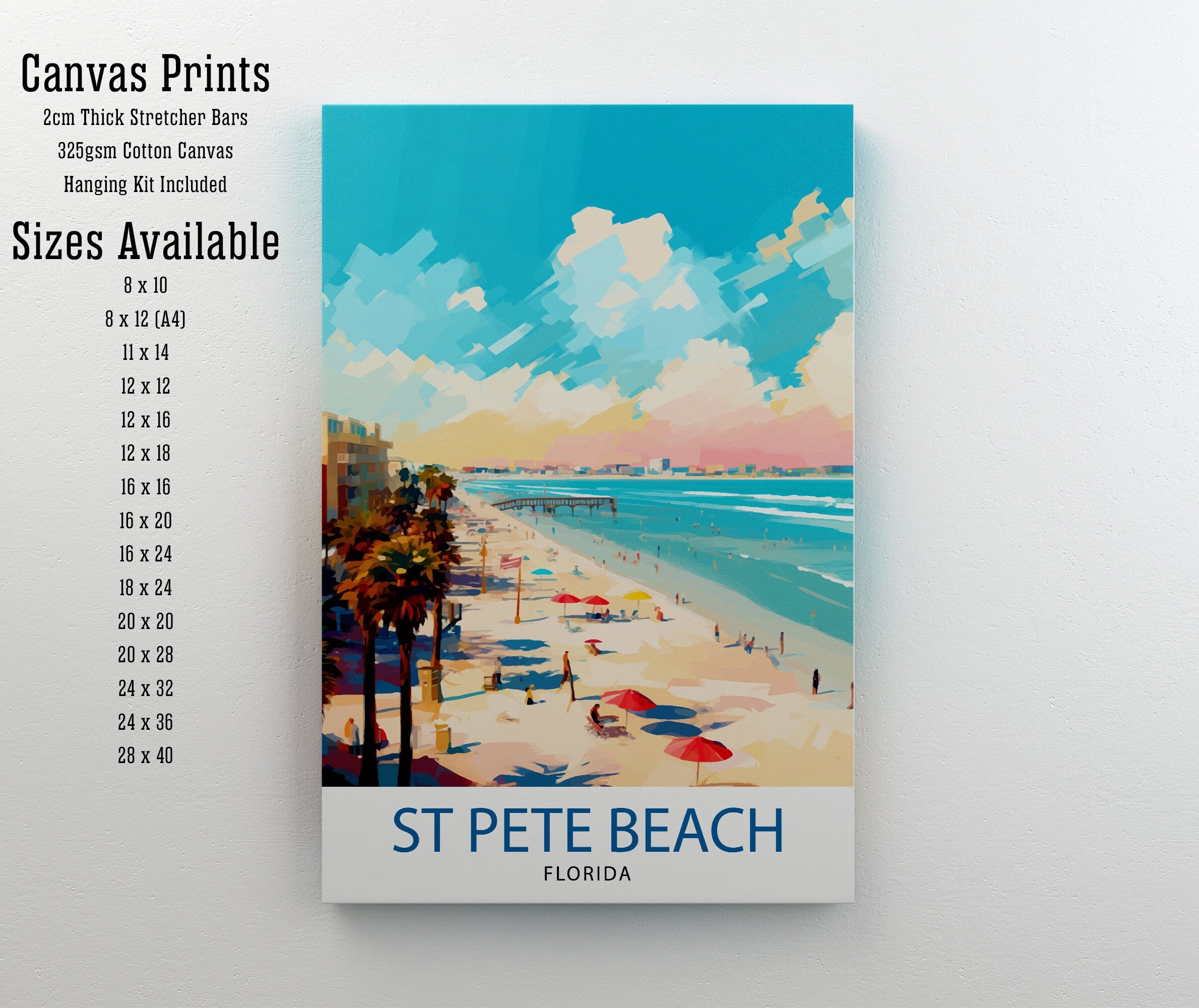 St Pete's Beach Florida Travel Poster Sunshine State Beach Art Gulf Coast Paradise Print| Florida Seaside Wall Decor