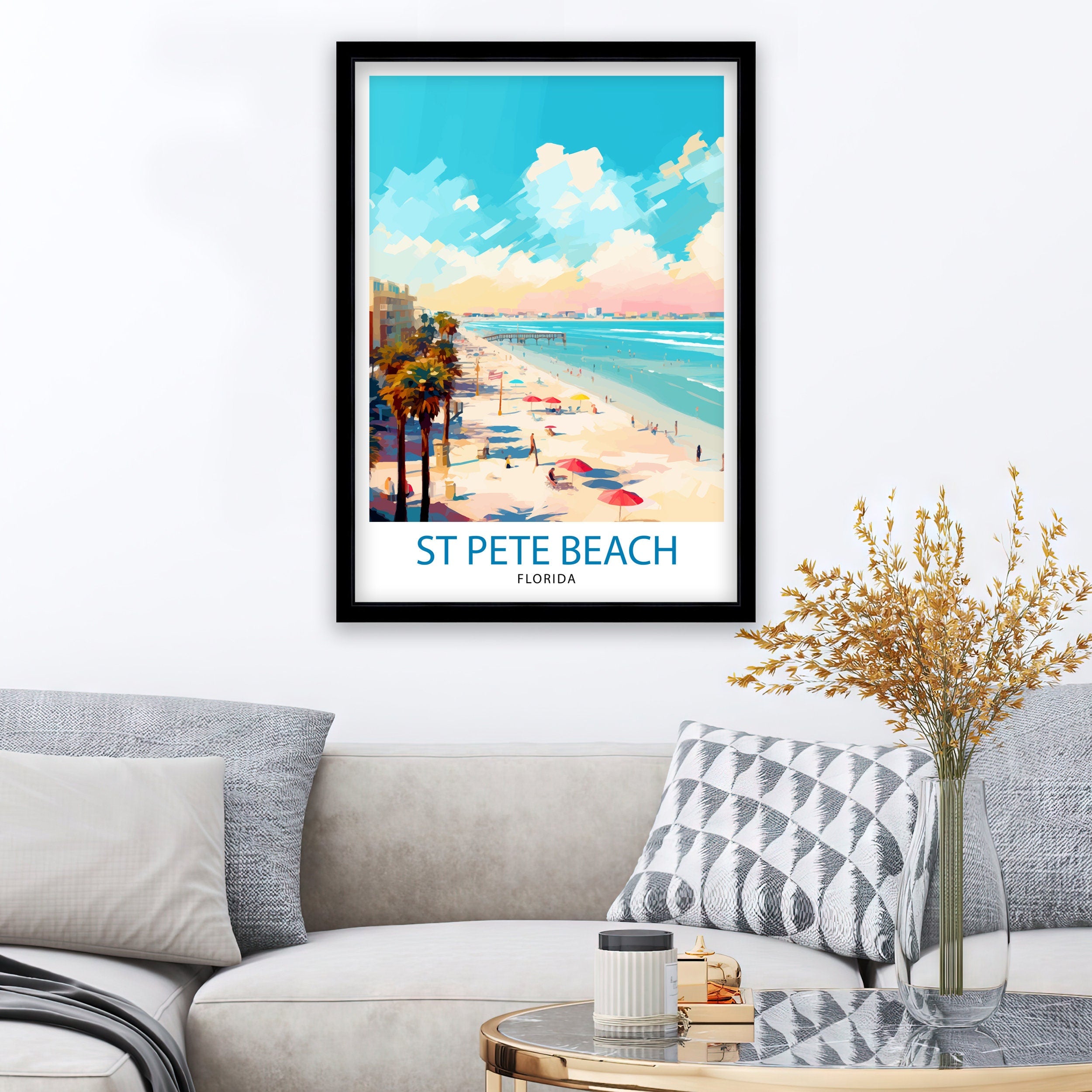 St Pete's Beach Florida Travel Poster Sunshine State Beach Art Gulf Coast Paradise Print| Florida Seaside Wall Decor