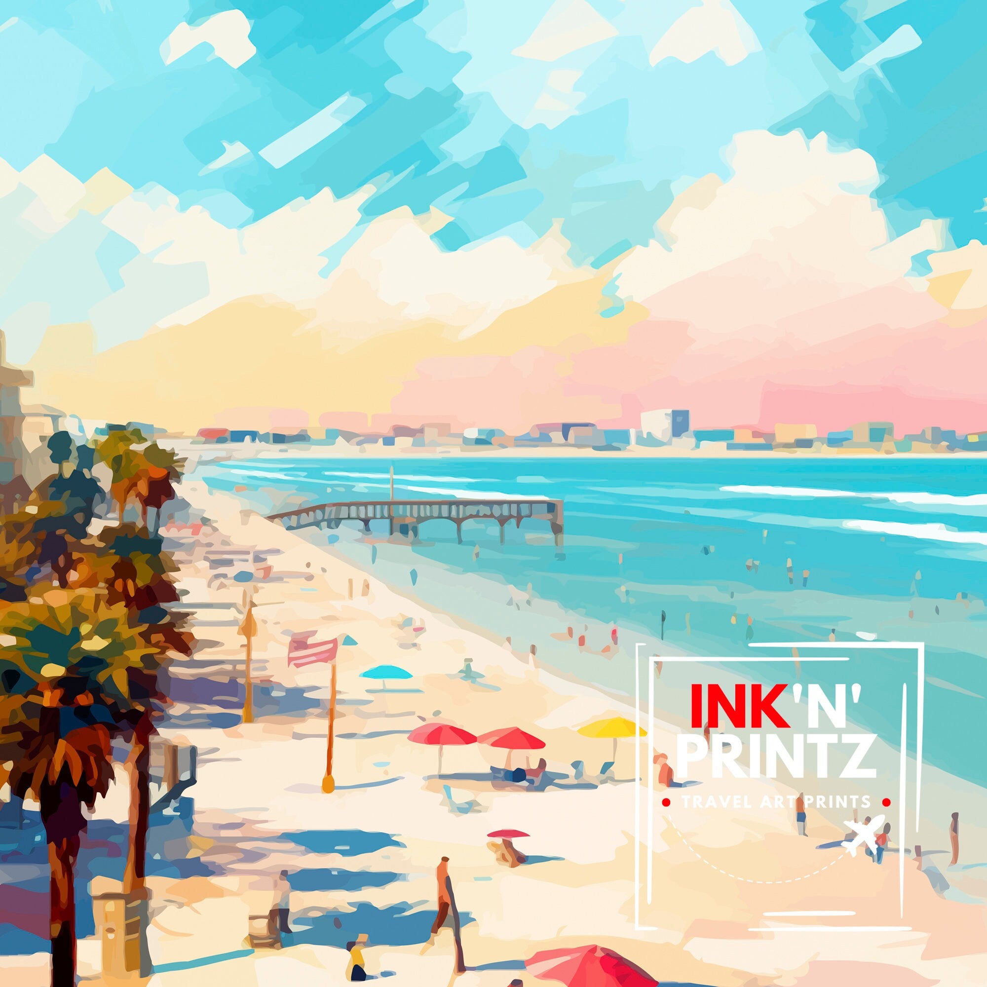 St Pete's Beach Florida Travel Poster Sunshine State Beach Art Gulf Coast Paradise Print| Florida Seaside Wall Decor