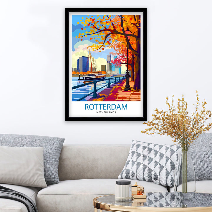 Rotterdam Skyline Netherlands Poster Modern Architecture Art Dutch Harbor Poster Urban Landscape