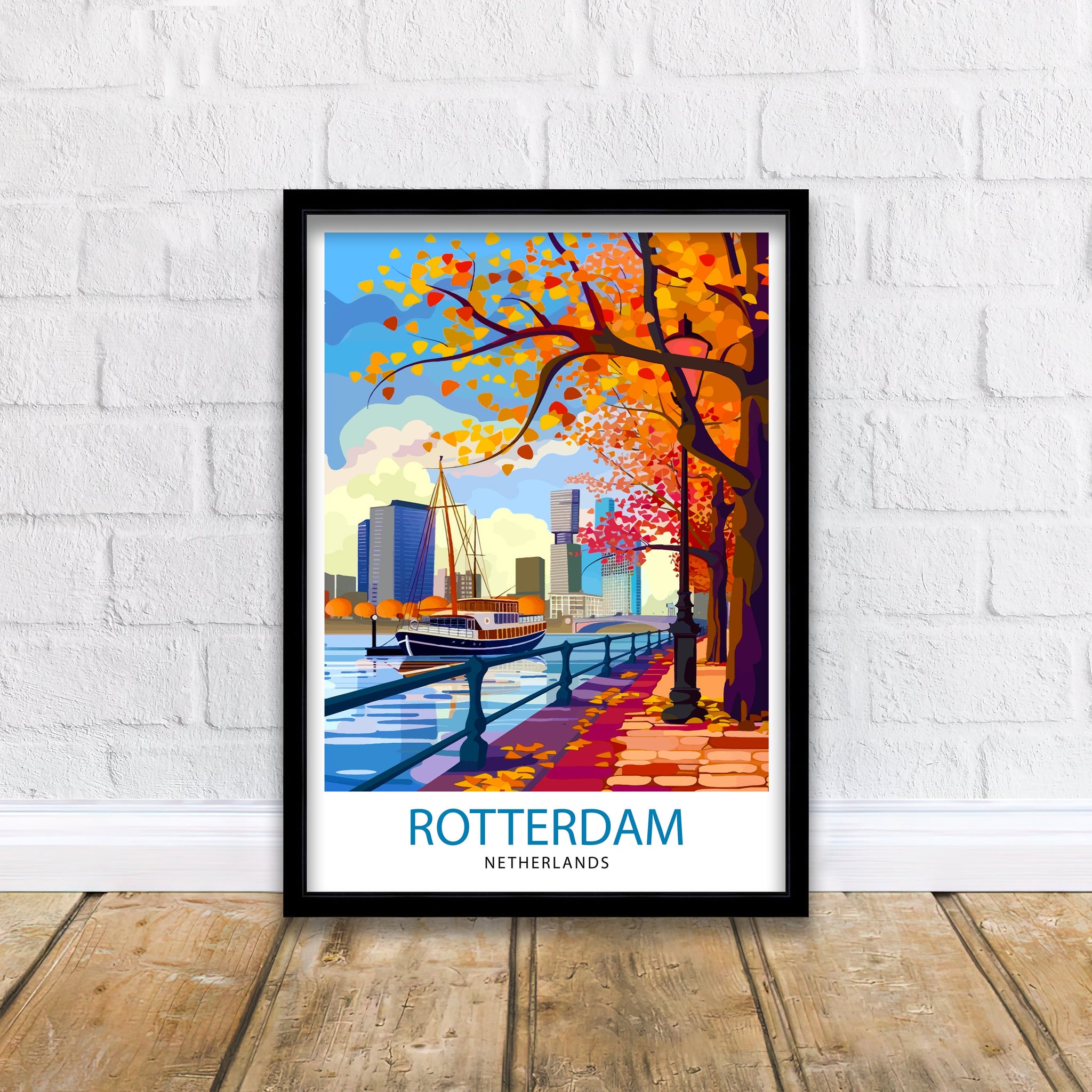Rotterdam Skyline Netherlands Print Modern Architecture Art Dutch Harbor Poster Urban Landscape Wall Decor European City Illustration