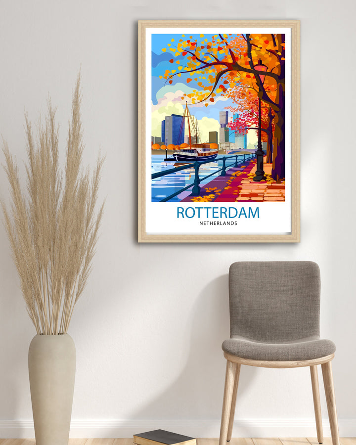 Rotterdam Skyline Netherlands Poster Modern Architecture Art Dutch Harbor Poster Urban Landscape