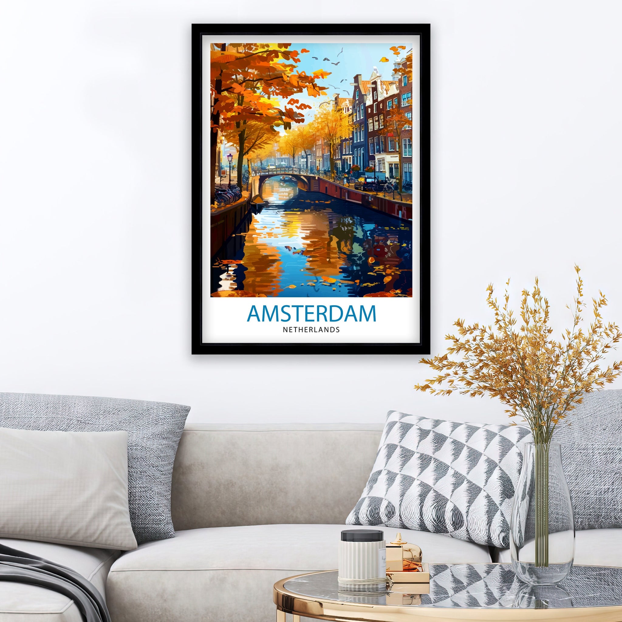 Amsterdam Travel Print Amsterdam Wall Art Amsterdam Cityscape Netherlands Illustration Amsterdam Travel Poster Gift for Amsterdam Lovers