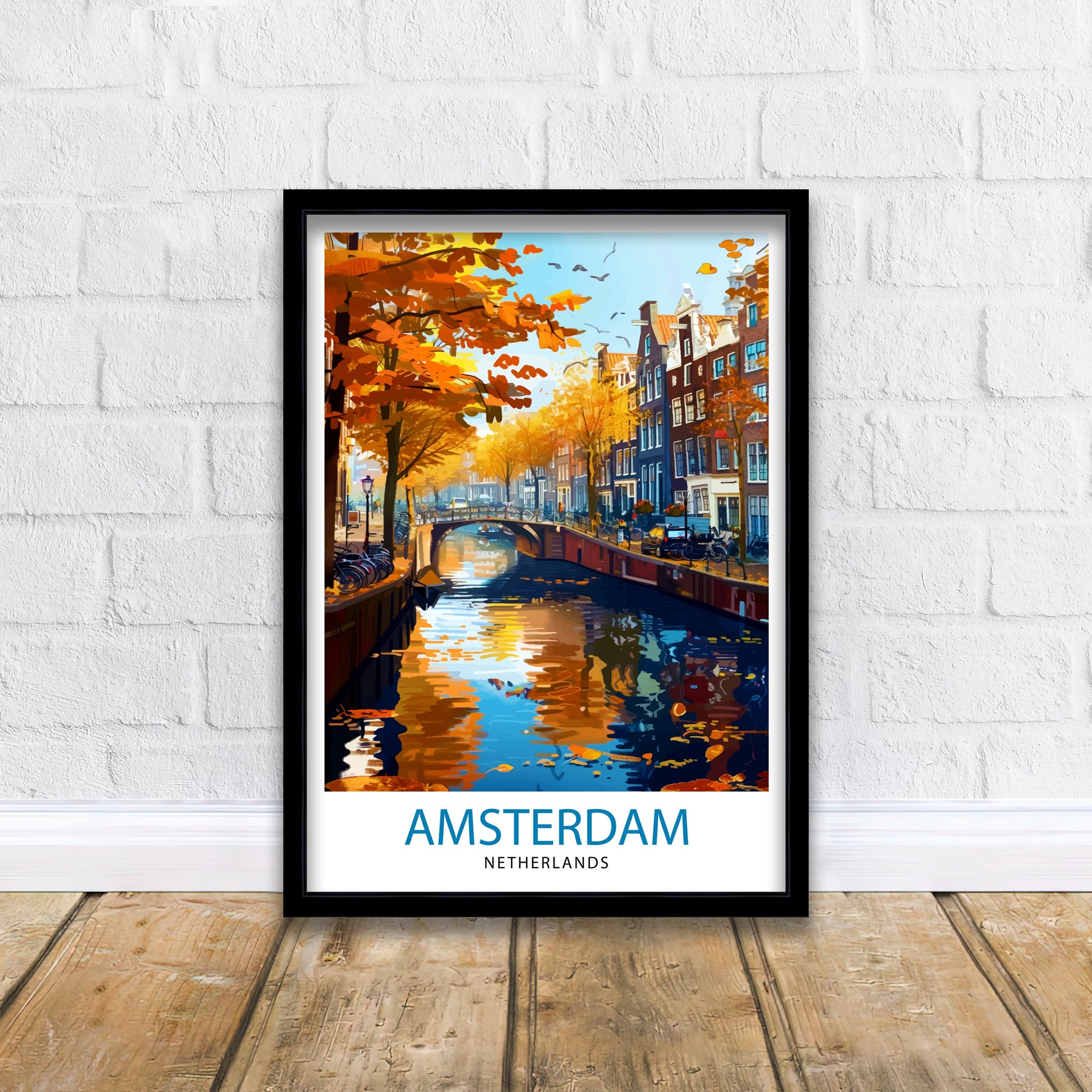 Amsterdam Travel Print Amsterdam Wall Art Amsterdam Cityscape Netherlands Illustration Amsterdam Travel Poster Gift for Amsterdam Lovers