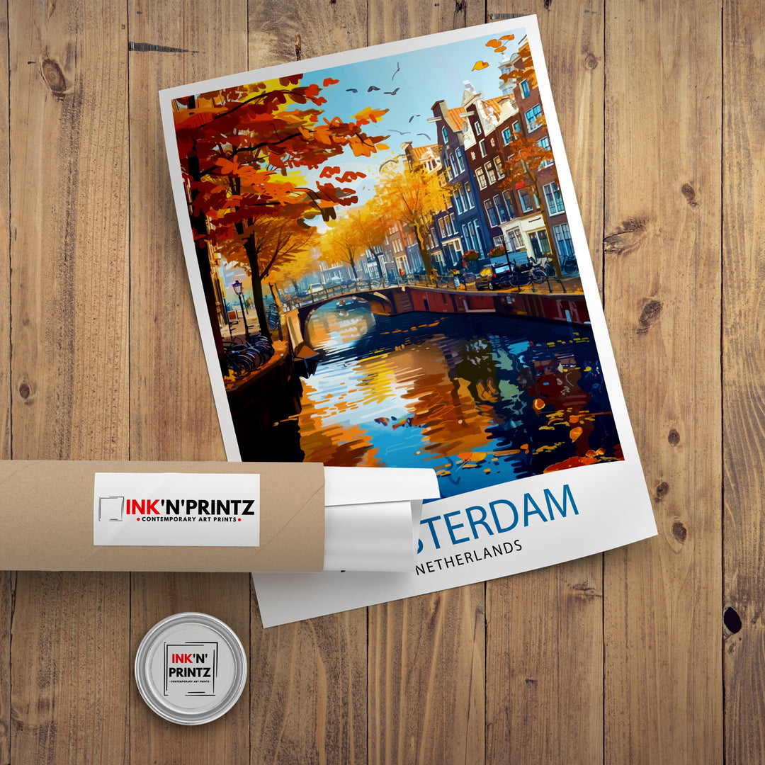 Amsterdam Travel Poster Amsterdam Wall Art Amsterdam Cityscape Netherlands Illustration Amsterdam Travel Poster Gift for Amsterdam Lovers