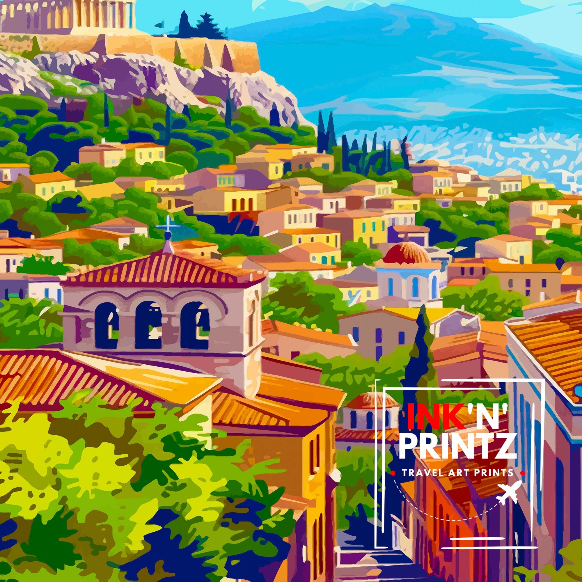 Athens Greece Travel Print Athens Wall Decor Athens Poster Greece Travel Prints Athens Art Print Athens Illustration Athens Wall Art Greece