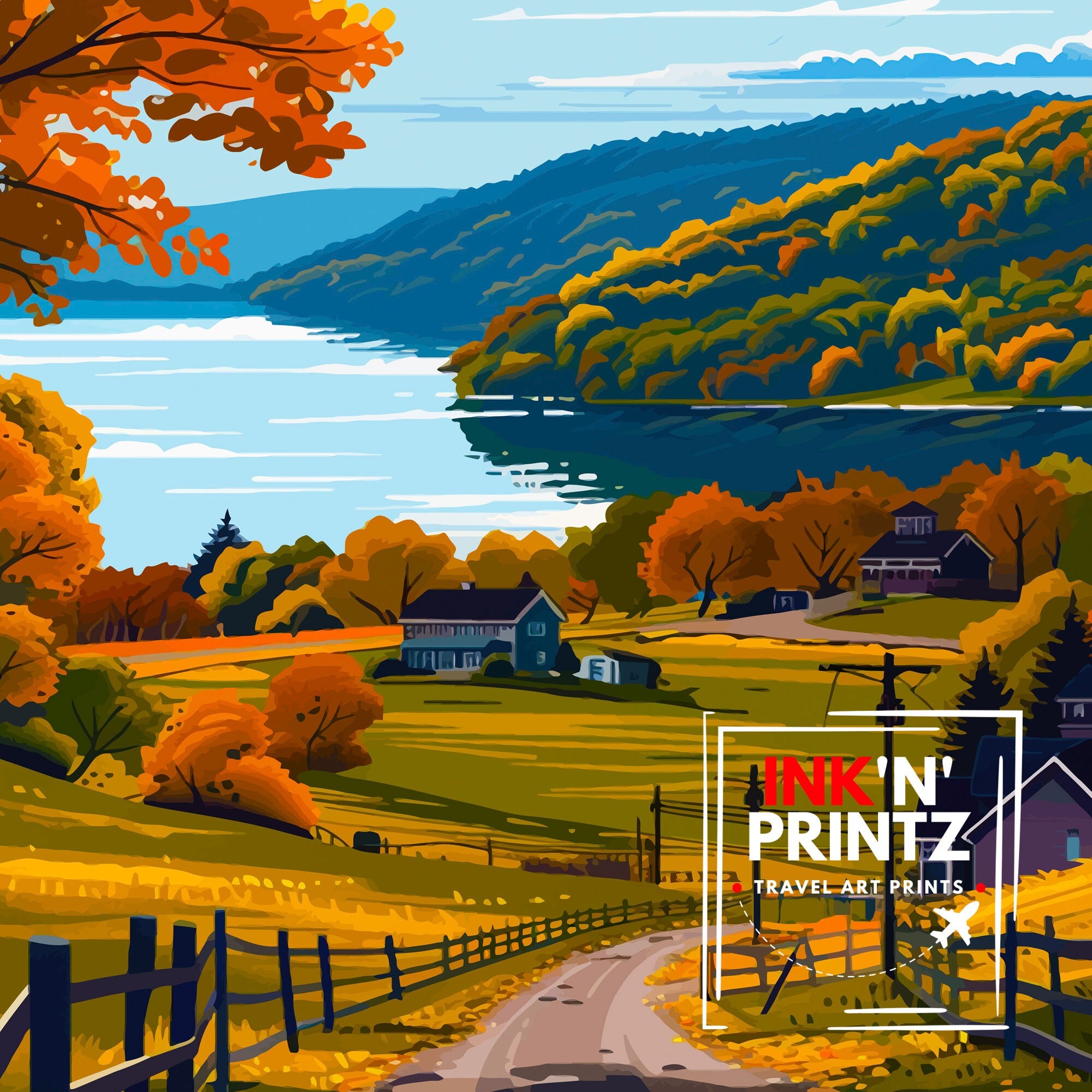 Finger Lakes New York State Travel Print| Finger Lakes Wall Decor Finger Lakes Poster New York State Travel Prints Finger Lakes Art Print