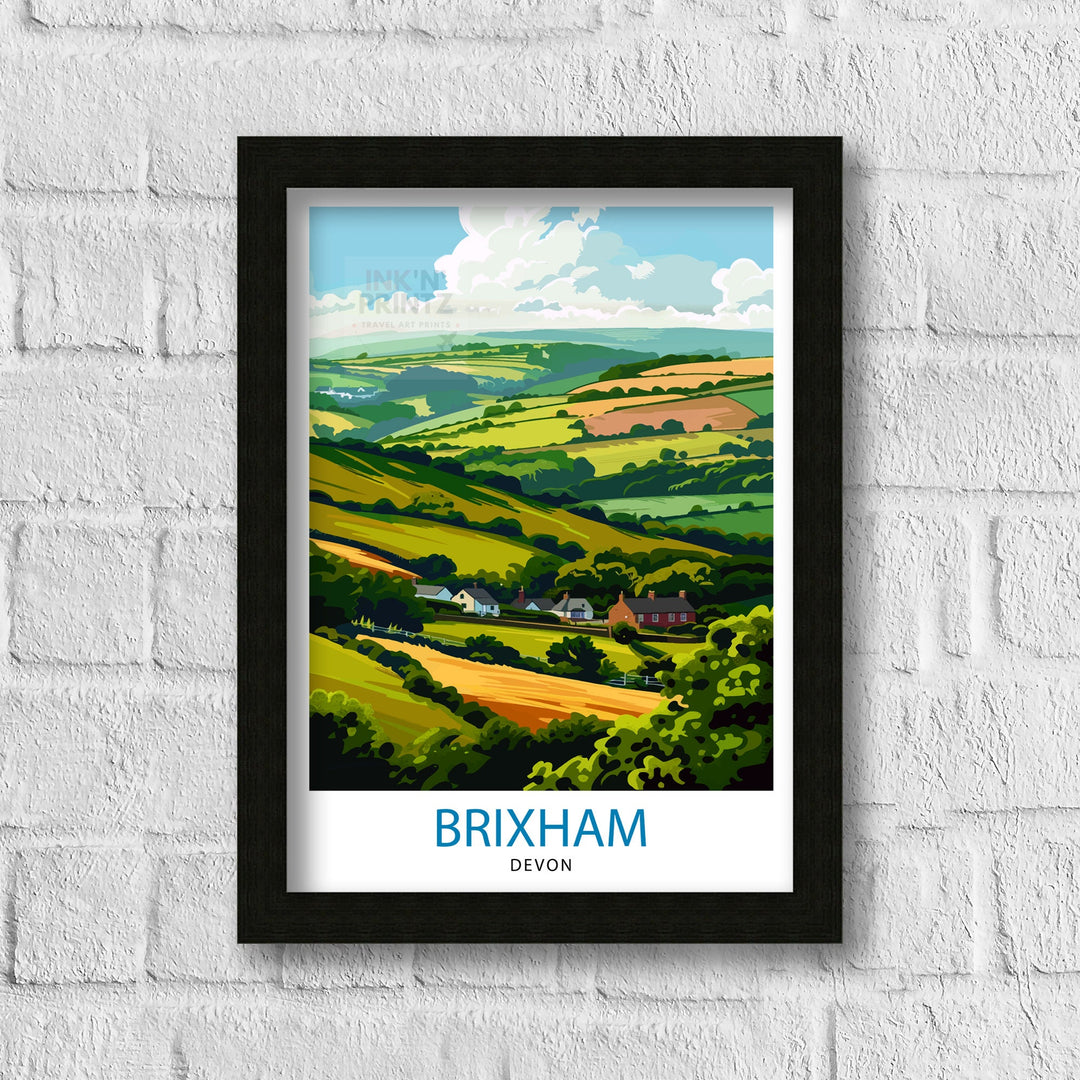 Brixham Devon Travel Poster English Seaside Town Art Devonshire Harbor Poster British Coastal