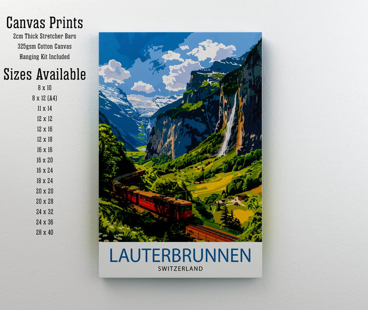 Lauterbrunnen Switzerland Poster Alpine Valley Art Swiss Waterfall Poster Mountain Village