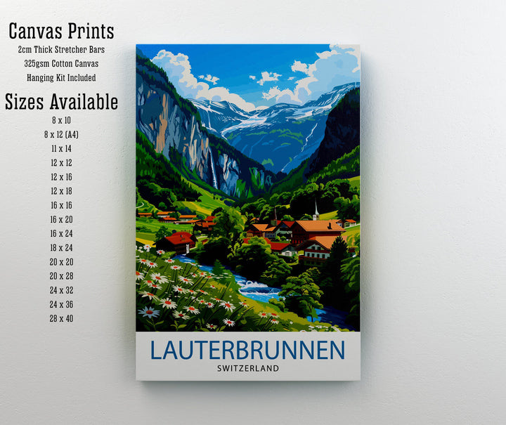 Lauterbrunnen Switzerland Poster Alpine Valley Art Swiss Waterfall Poster Mountain Village