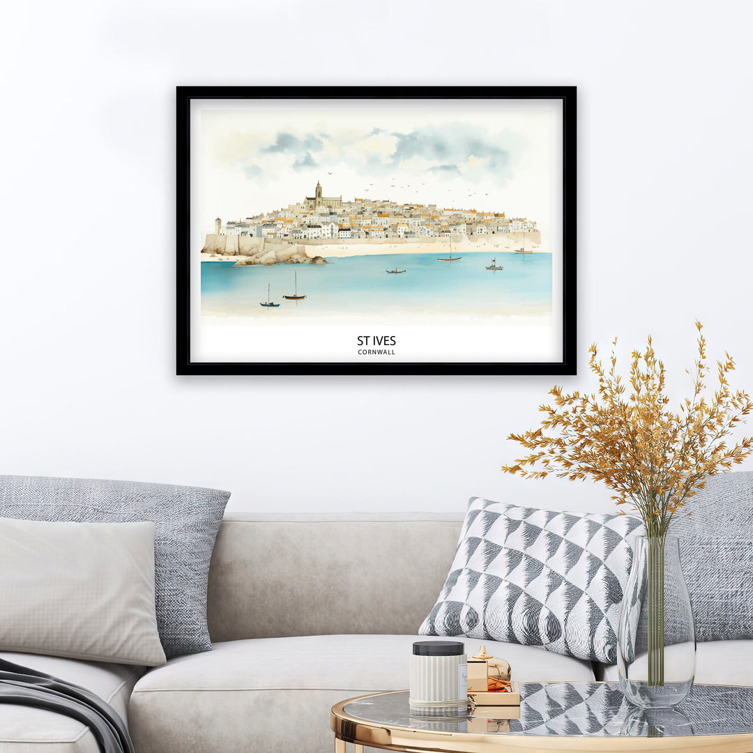 St Ives Cornwall Poster Coastal Town Art Cornish Seaside Poster St Ives Harbor