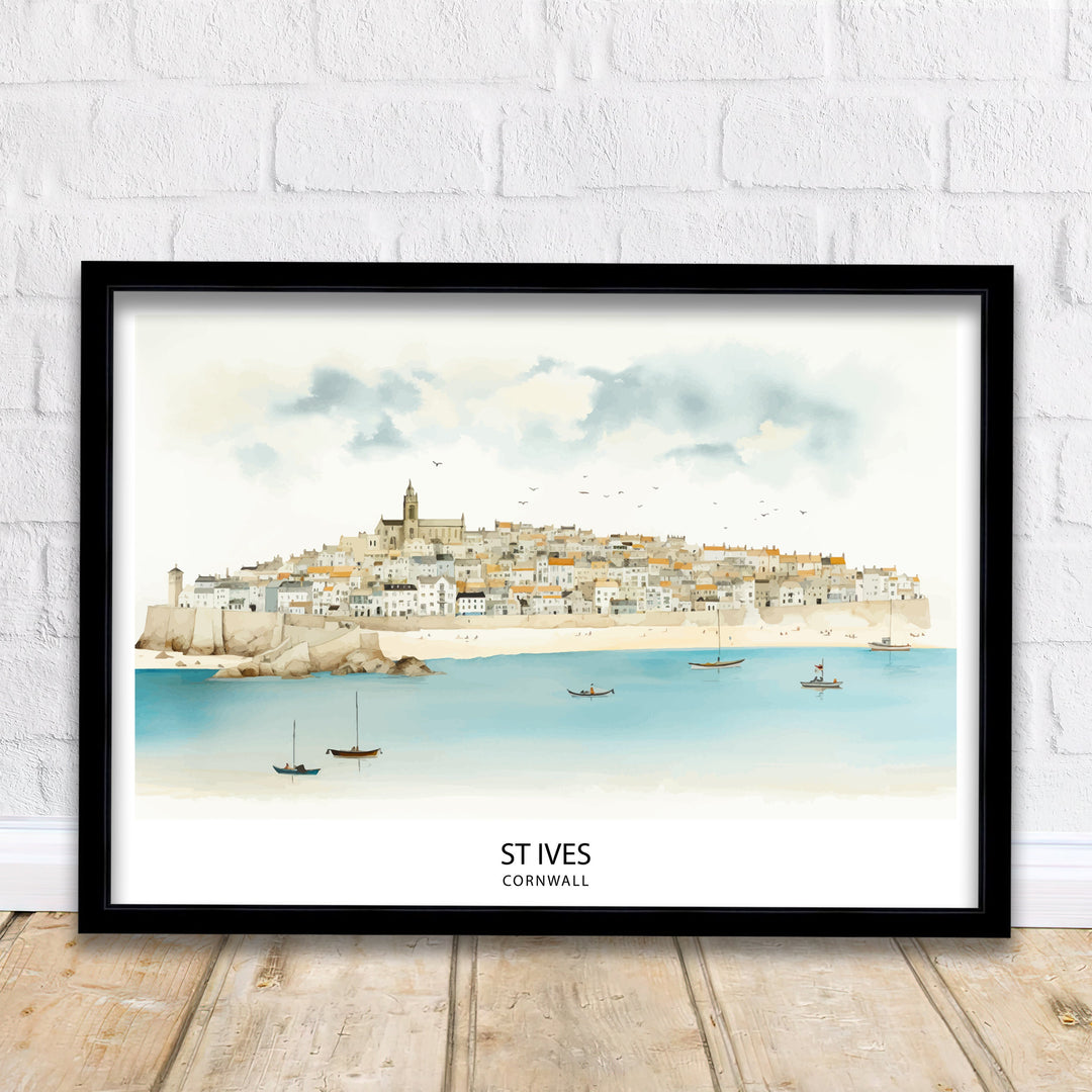 St Ives Cornwall Poster Coastal Town Art Cornish Seaside Poster St Ives Harbor