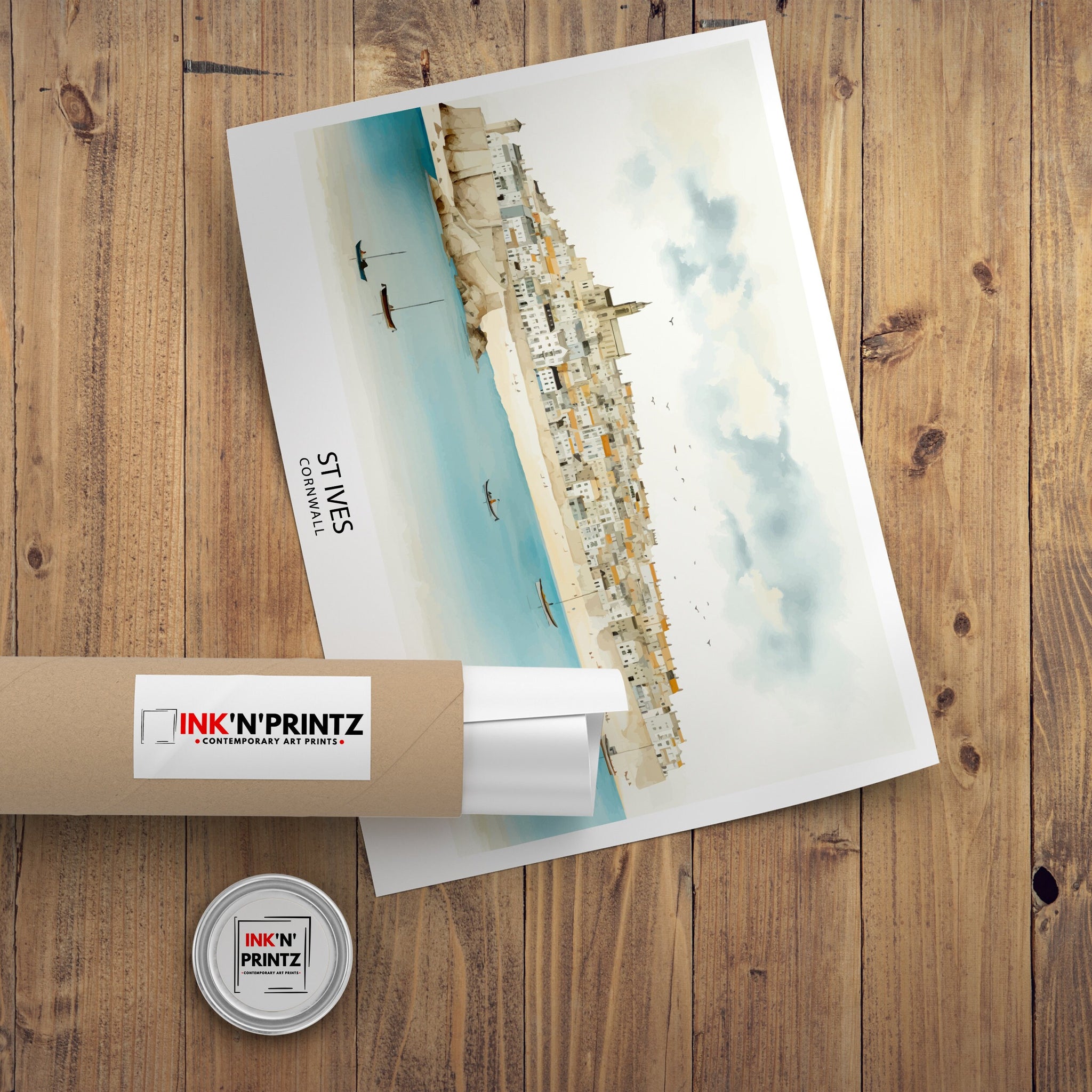 St Ives Cornwall Poster Coastal Town Art Cornish Seaside Poster St Ives Harbor