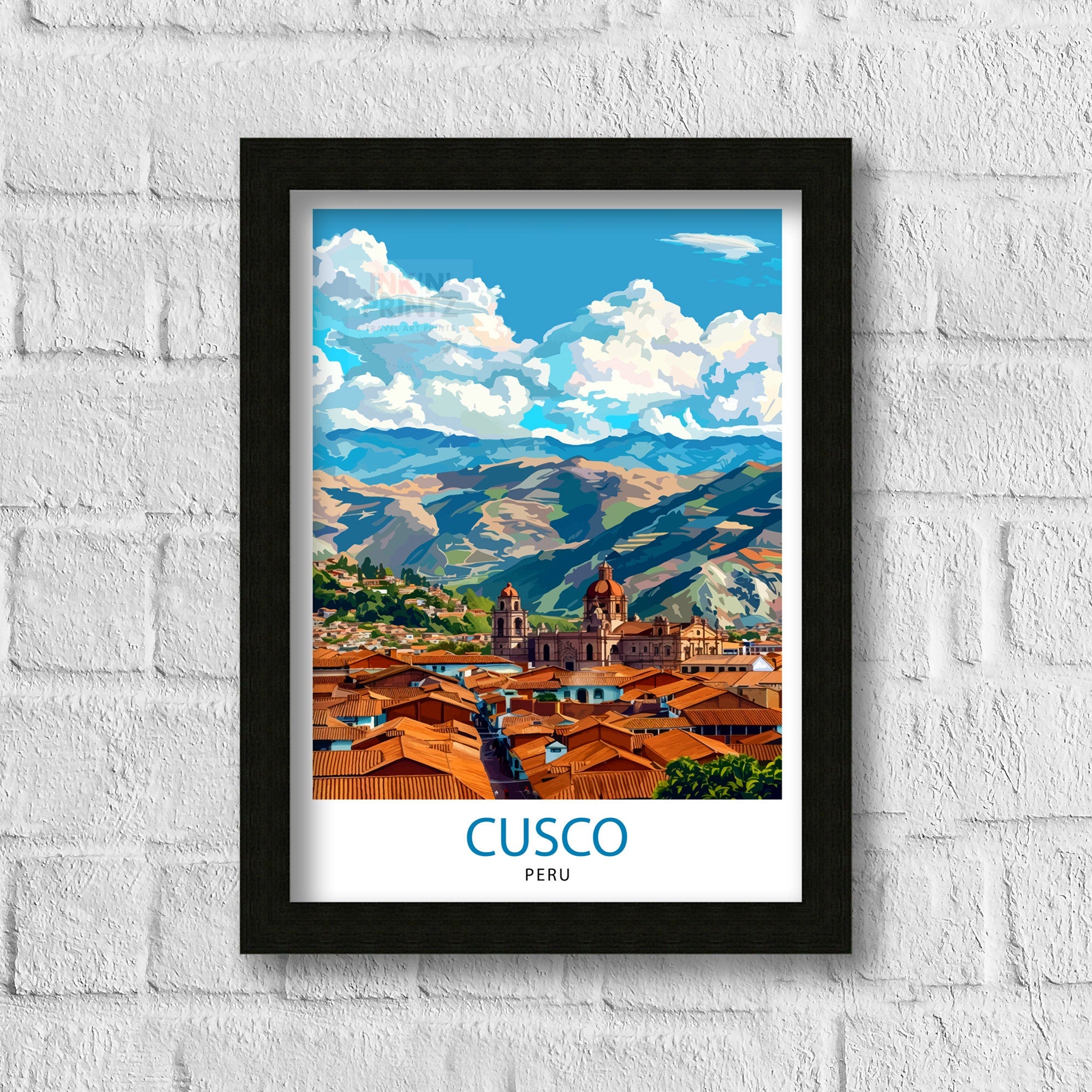 Cusco Peru Travel Print Ancient Inca Capital Art Andean Cityscape Poster Peruvian Culture Wall Decor Sacred Valley Illustration