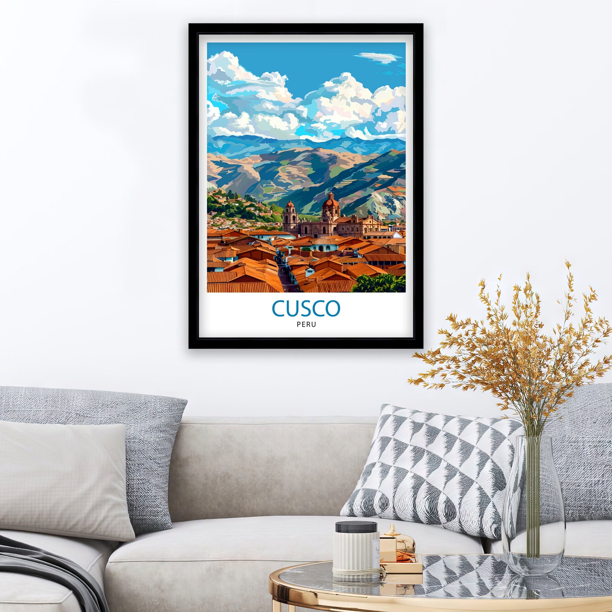 Cusco Peru Travel Print Ancient Inca Capital Art Andean Cityscape Poster Peruvian Culture Wall Decor Sacred Valley Illustration