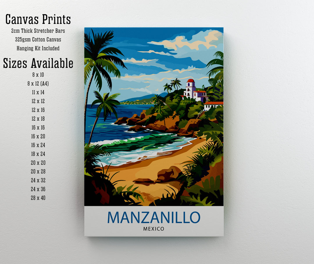 Manzanillo Mexico Travel Poster Tropical Paradise Art Mexican Beach Resort Poster Pacific Coast