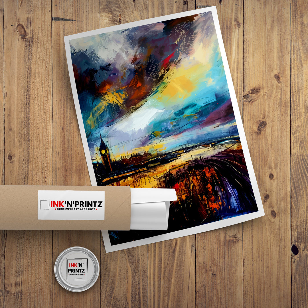 Abstract London Art Poster Modern Cityscape Interpretation Colorful London Skyline Contemporary UK Capital