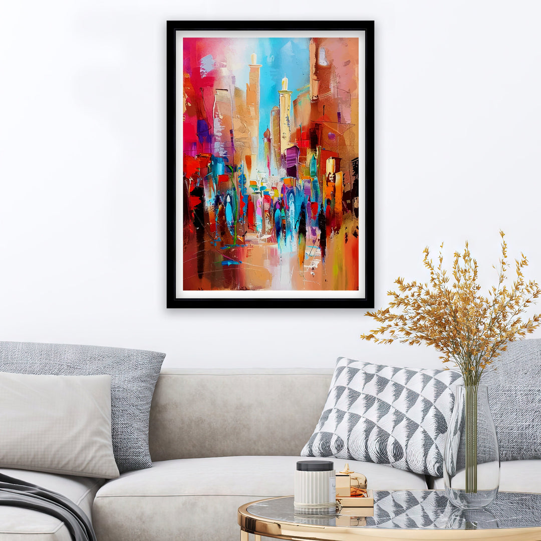 Marrakesh Abstract Art Poster Moroccan Mosaic Patterns Colorful Souk Illustration Desert Palette